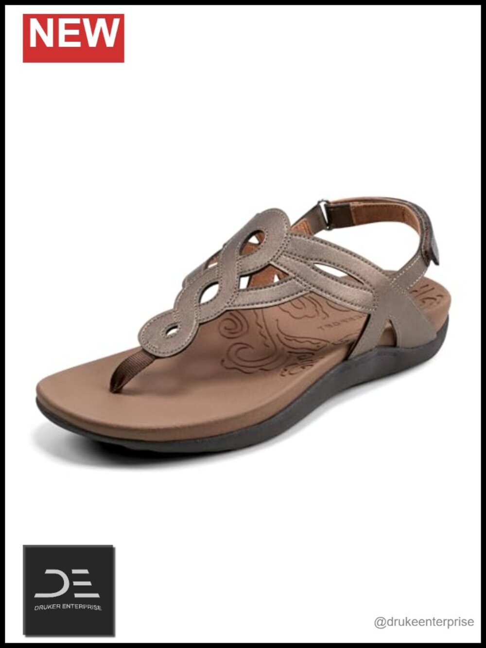 Genuine Leather Flat Sandals with Arch Support Women's Comfort Sandals